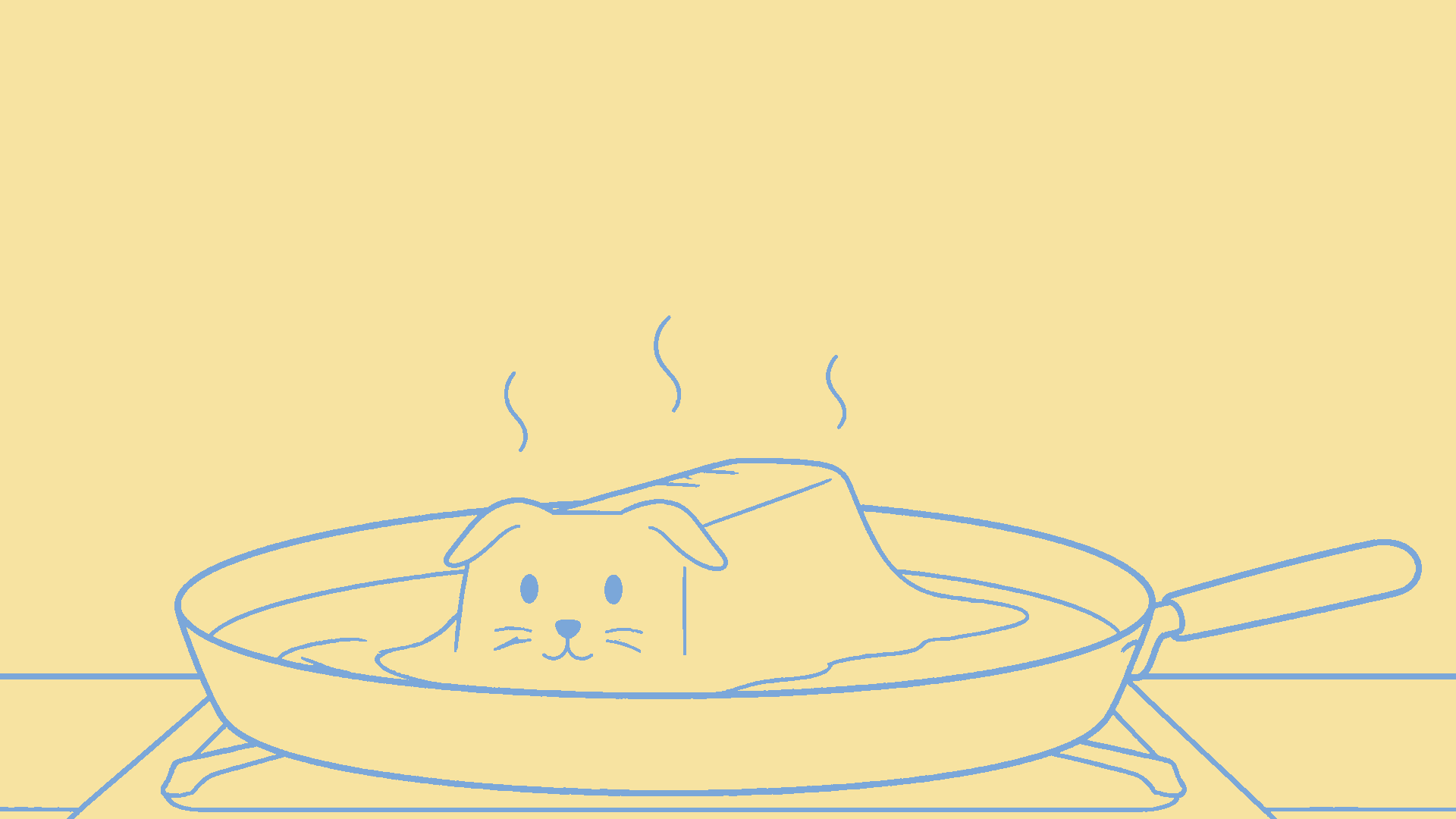 Butter Cat melting in a frying pan